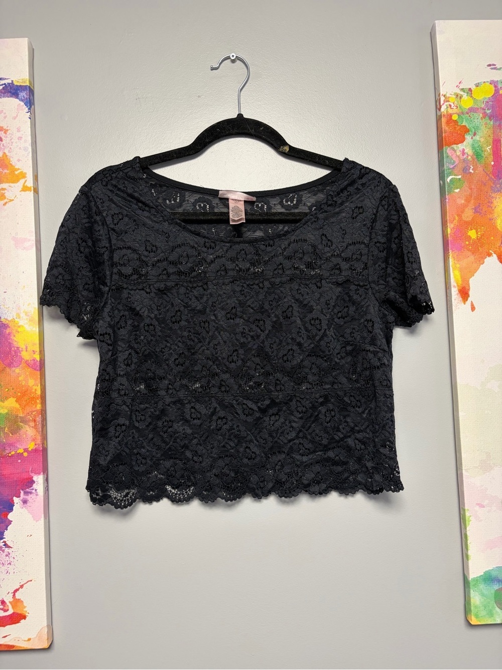 **3 for $15**La SENZA Black Boxy Crop Blouse with Embellished Lace